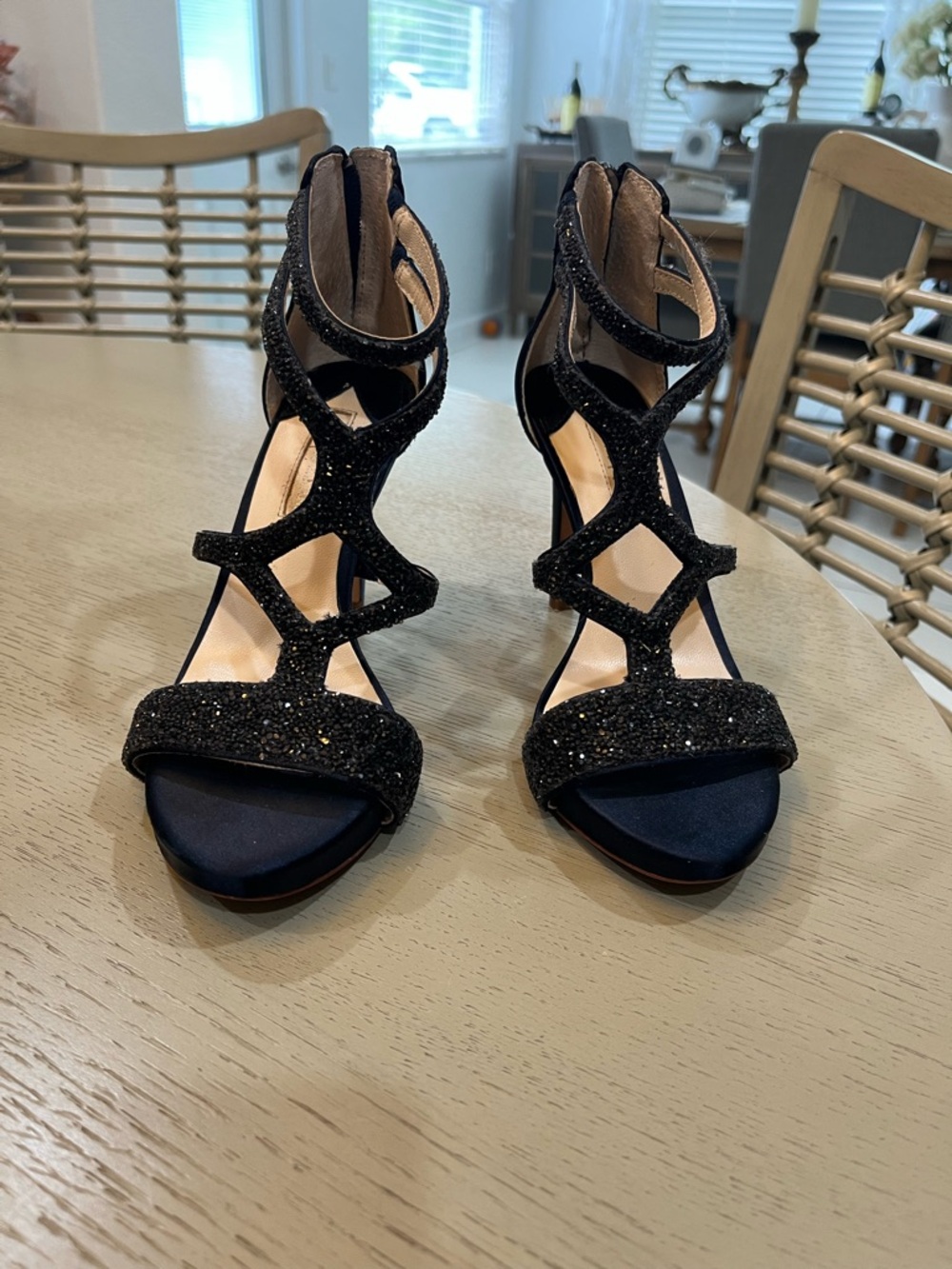 ANTONIO MELANI Black Glitter Strappy High Heel Sandals